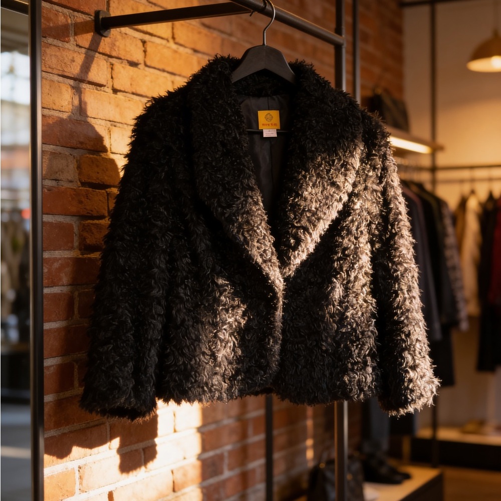 Women's Black Faux Shaggy Fur Jacket - Classic Cozy Coat